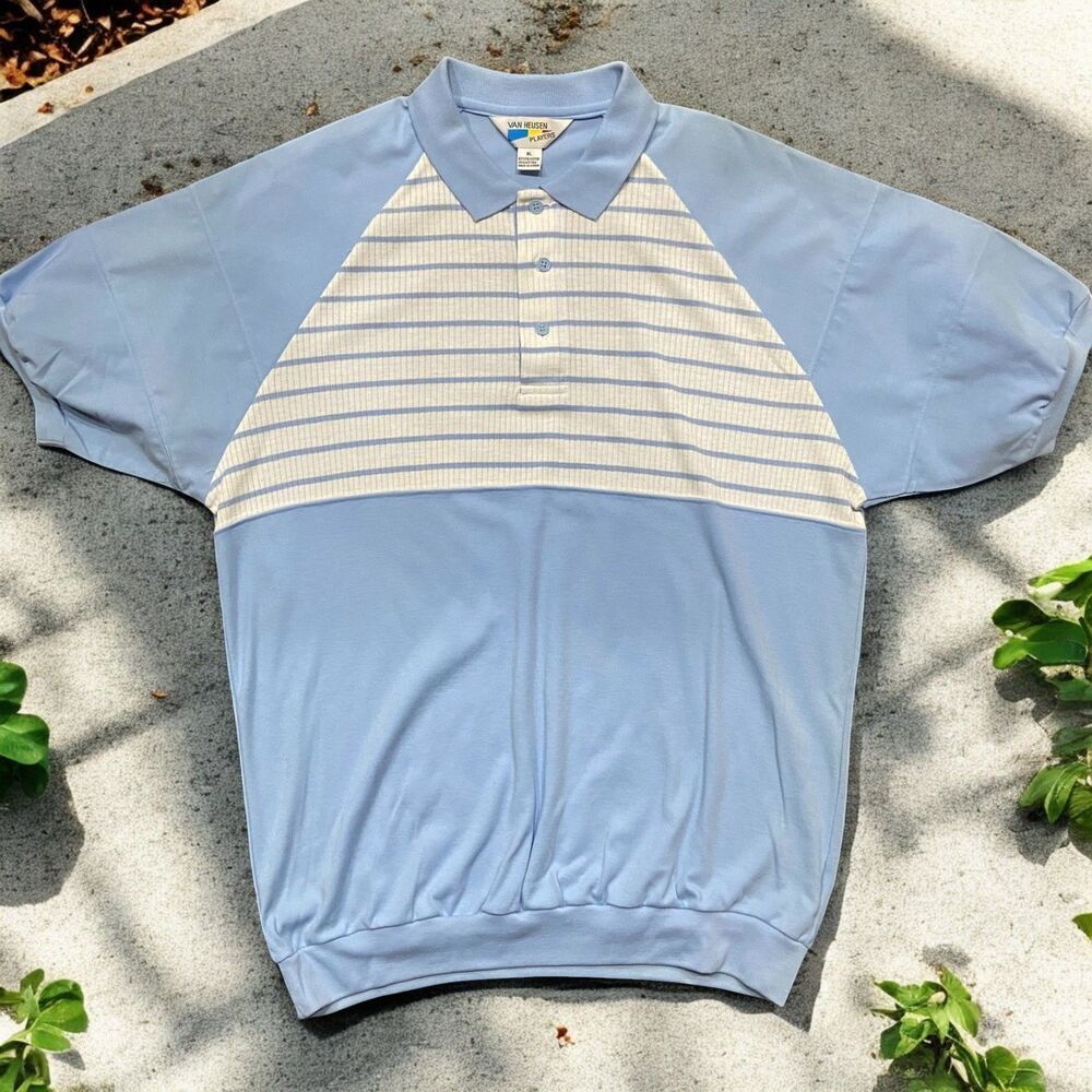 Van Heusen Players Vintage 80s Ringer Polo Baby Blue Shirt Men's Size XL